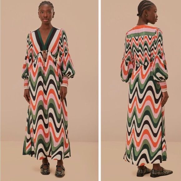 Farm Rio wave gradient Multicolor V-Neck Maxi Dress size XL - Picture 4 of 16